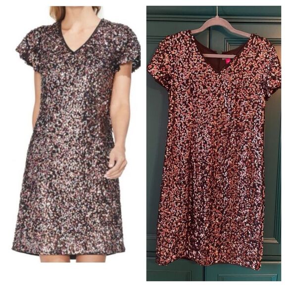 NWT Vince Camuto Sequin Party Dress Rose Gold Sparkly Sz 4 - Picture 1 of 9